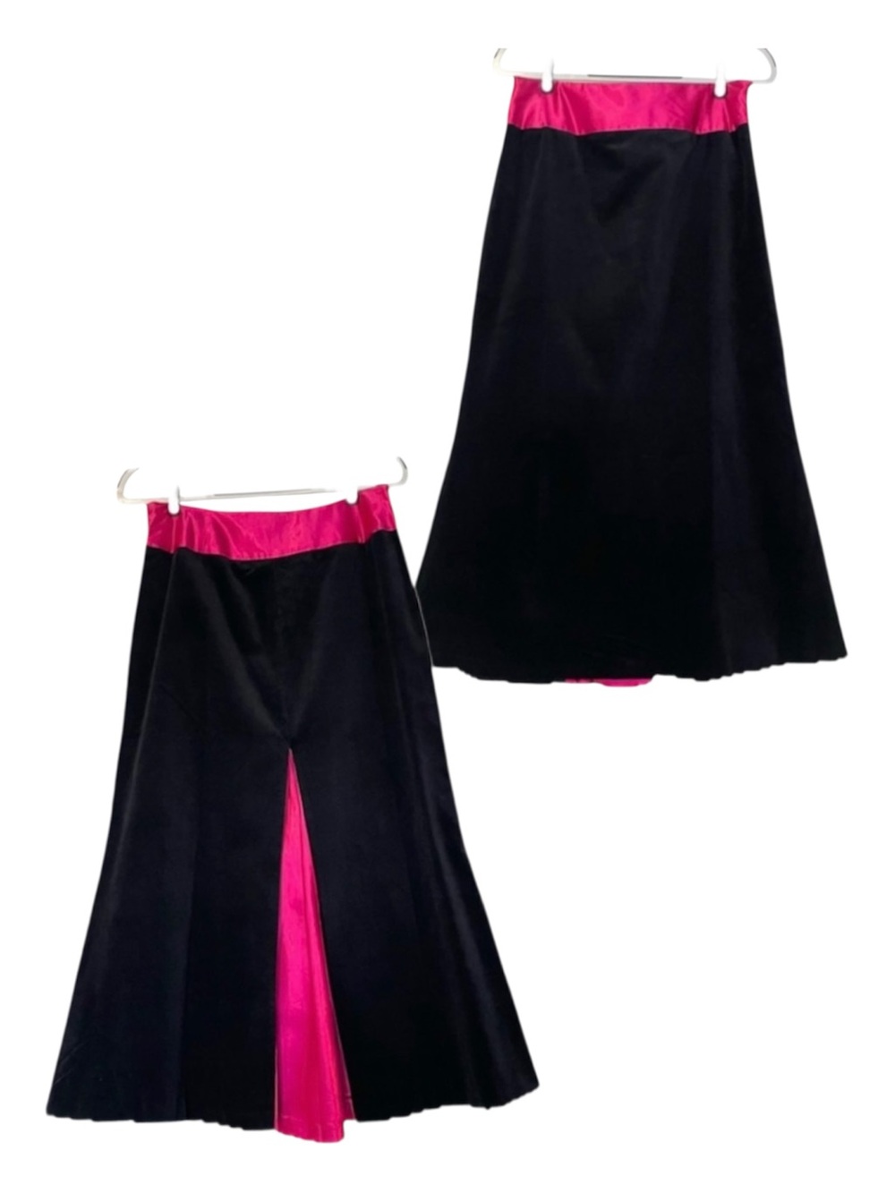 Vintage Black Velvet Midi Skirt Pink Satin Panel A-Line Whimsigoth Romantic 10